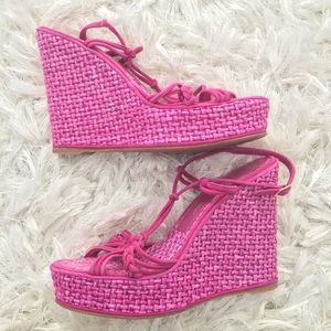 Jean-Michel Cazabat 8.5 Pink suede wedge sandals